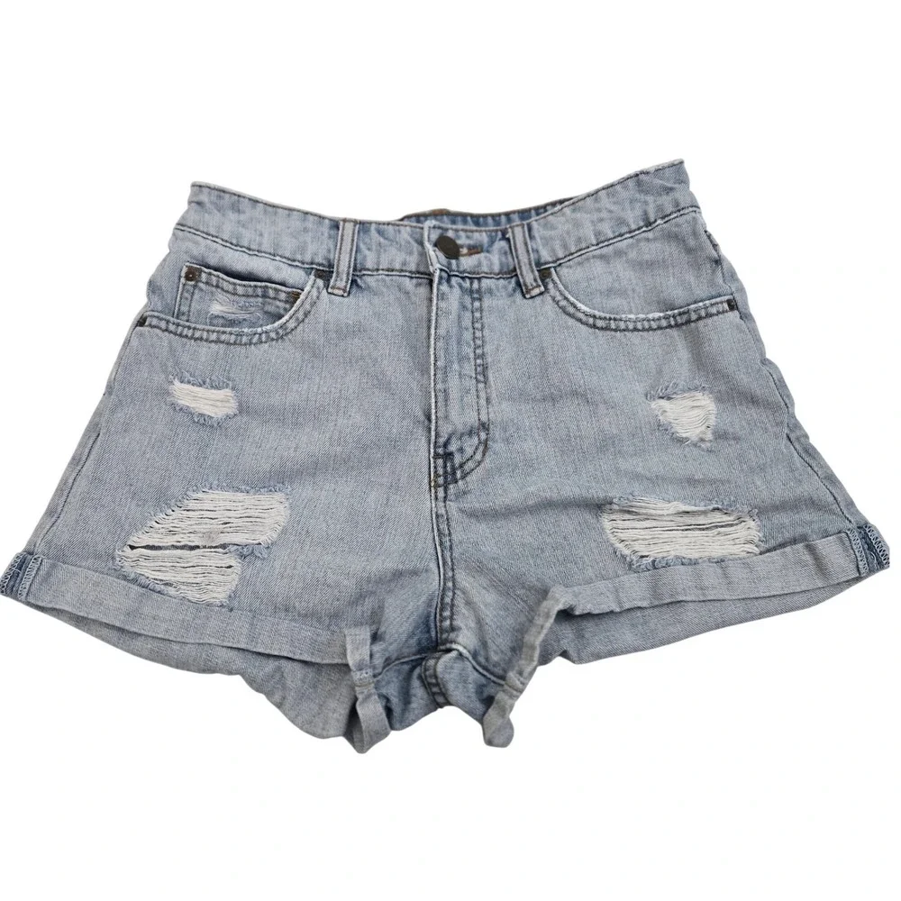 Billabong High Tides Distressed Denim Shorts Women Size 26 Thrashed Cut Off Blue